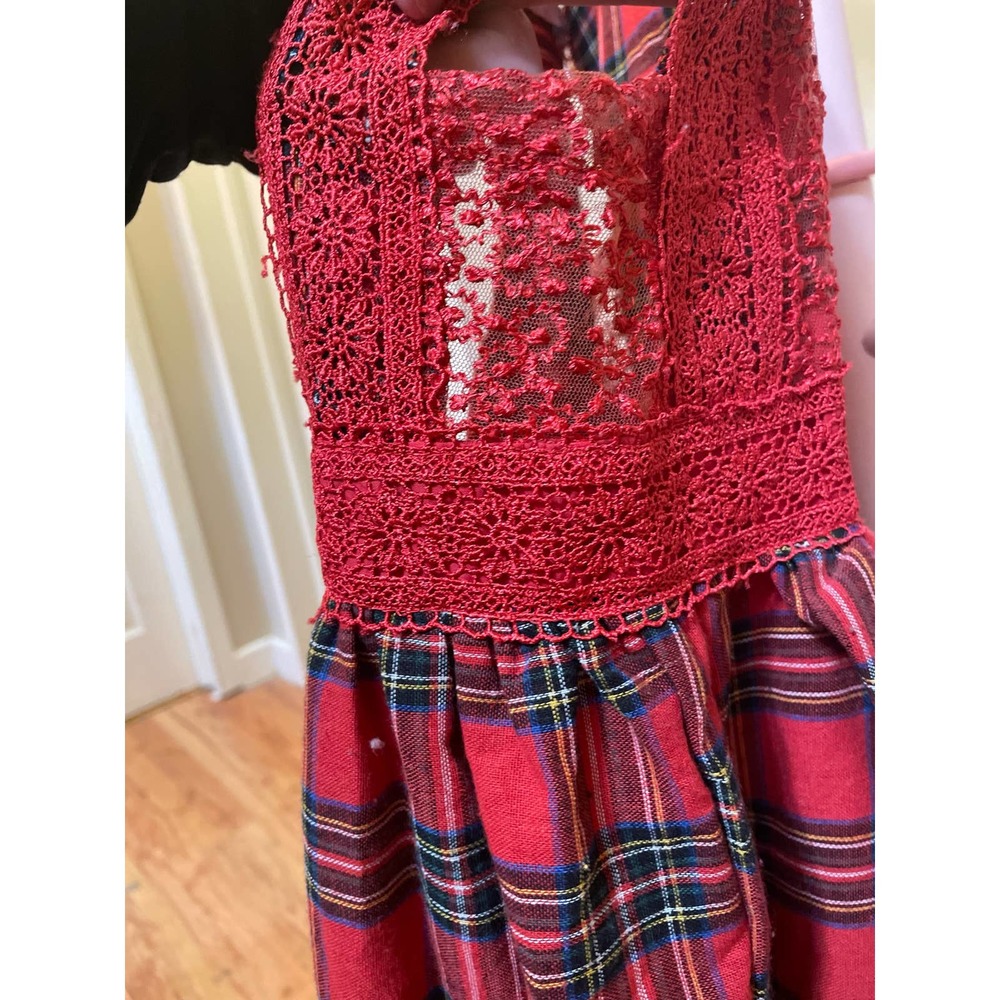 Trish Scully red lace and plaid layered girls dress 5
